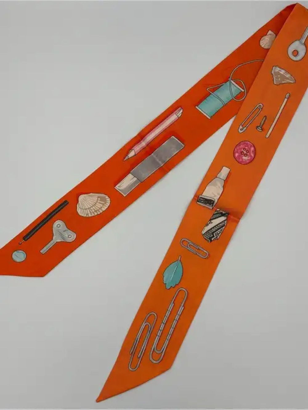 Hermes Twilly Orange Small Objects 100% Silk Bag Tie Scarf